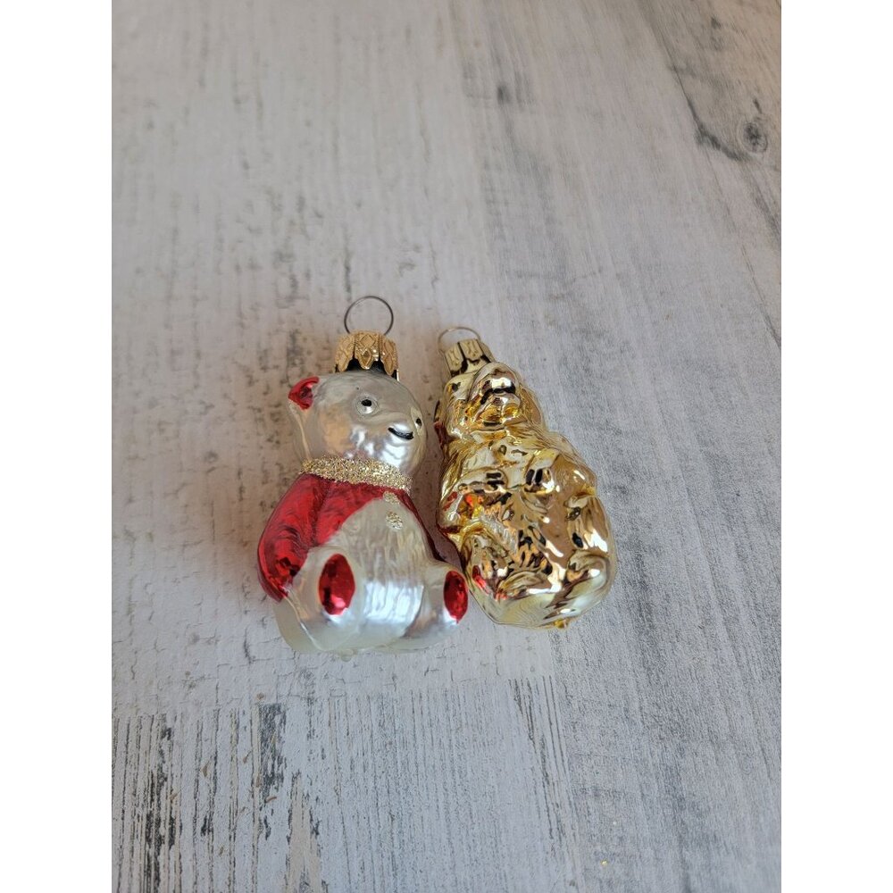 Vintage miniature teddy bear blown glass ornament Xmas‎